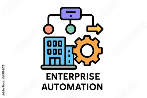 Enterprise automation concept with building and gear icons enterprise automation icons