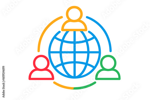Global network icon with people connecting through technology global business network