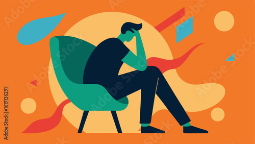 Dramatic Silhouette A minimalist silhouette of a character in a striking pose leaned back in a chair with one hand covering their forehead and the other holding a phone. The chair