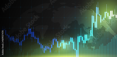 Trading forex background. Market up trend and chart blue background. Vector illustration