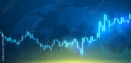 Trading forex background. Market up trend and chart blue background. Vector illustration