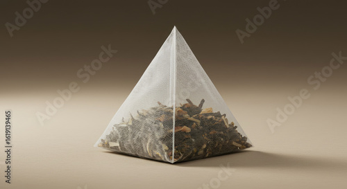 Pyramid Tea Bag Filled with Loose Leaf Tea for Brewing.