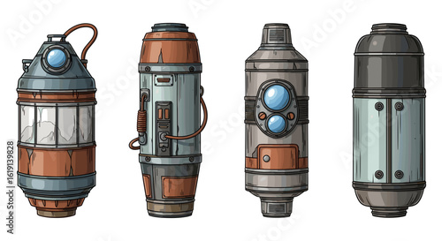 Steampunk cylindrical containers show unique and detailed design variation