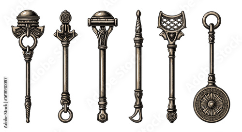 Antique Ornamental Keys in a Row Decorative and Intricate