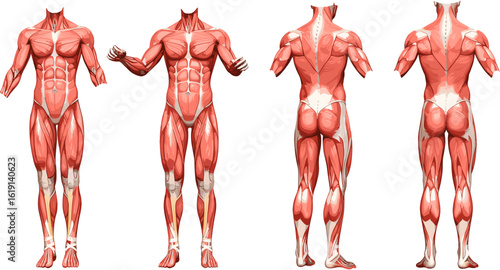 Anatomical illustration showcasing human musculature from various viewpoints