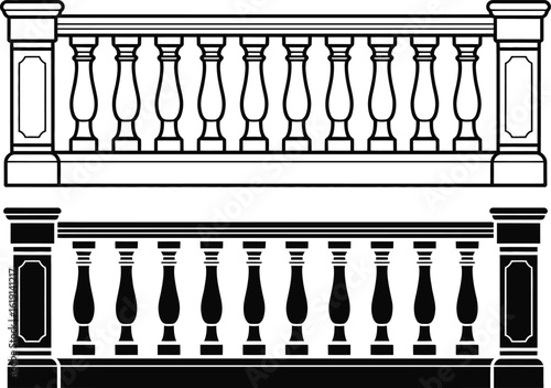 Classic balustrade design in outline and silhouette