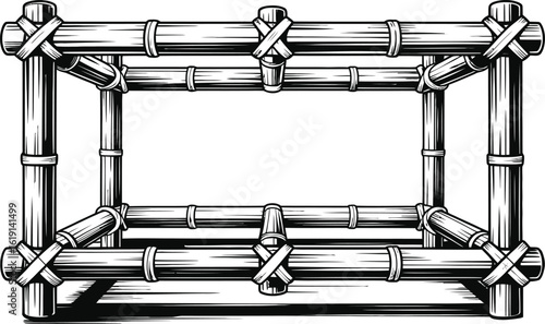 Hand drawn sketch of a simple bamboo frame structure