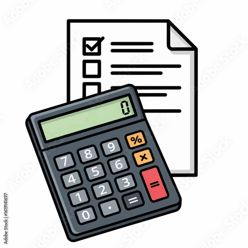 Business finance planning and budgeting calculator with a checklist vector icon.