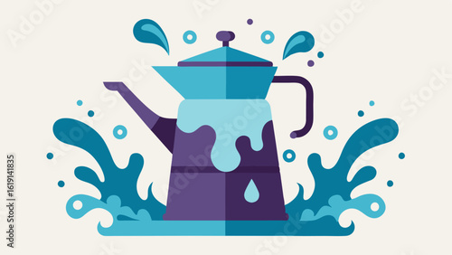 Endless Flow This design showcases a large coffee pot with intricate details and a spout that streams coffee in a flowing motion. The coffee creates a waterfall effect with