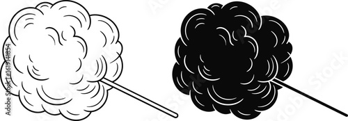 Black and white illustration of cotton candy on sticks