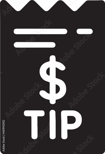 A vector illustration of restaurant bill with tip isolated on white background, showing the cost of the service