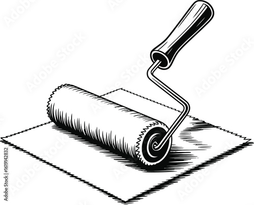 Hand drawn illustration of a paint roller on a square surface