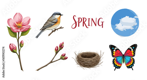 Whimsical watercolor spring icons capturing the beauty of nature.