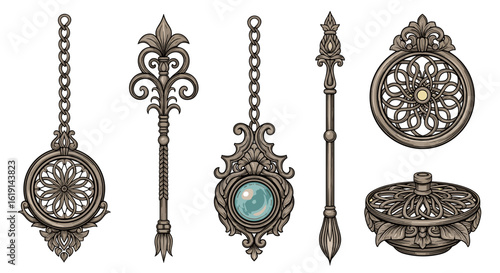 Vintage antique decorative metal jewelry and ornamented object collection