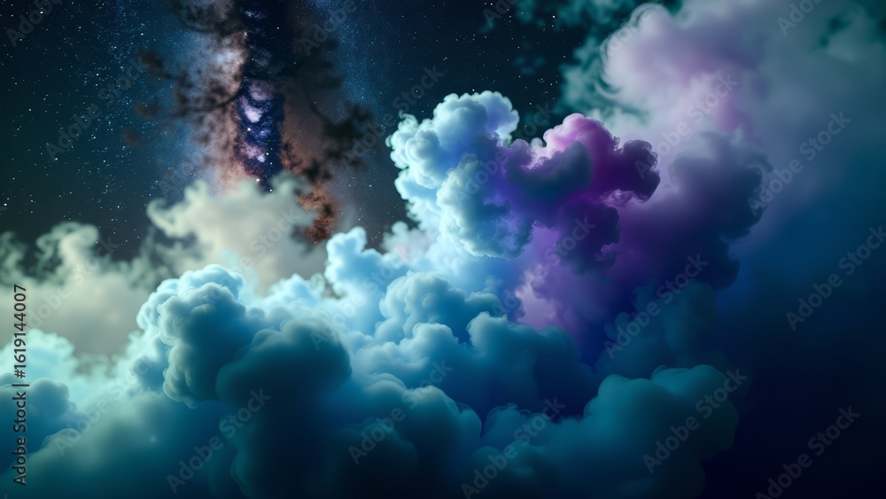 Fototapeta premium Colorful clouds against starry night sky background