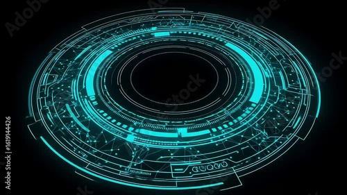 Rotating Turquoise HUD Interface - Abstract Technology Background
