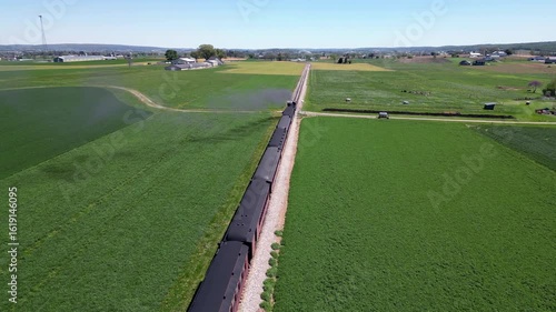 Real Steam Train through Farmland