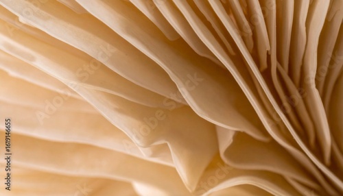 Macro Close Up Shot of Creamy White Mushroom Gills Showing Intricate Textures and Patterns