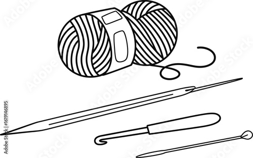 Crochet supplies including yarn and hooks for crafting
