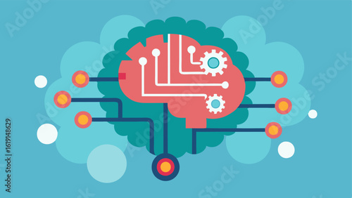 AI Brain An illustration of a semitransparent brain filled with circuits and gears highlighting the AIs role in processing health data.