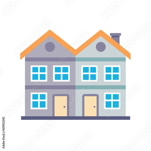 Duplex House Flat Illustration with Geometric Design on a Black Background