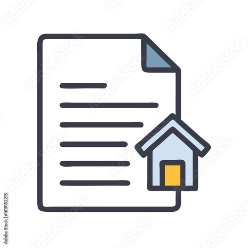 Real estate document icon featuring a home and paper isolated against a black background