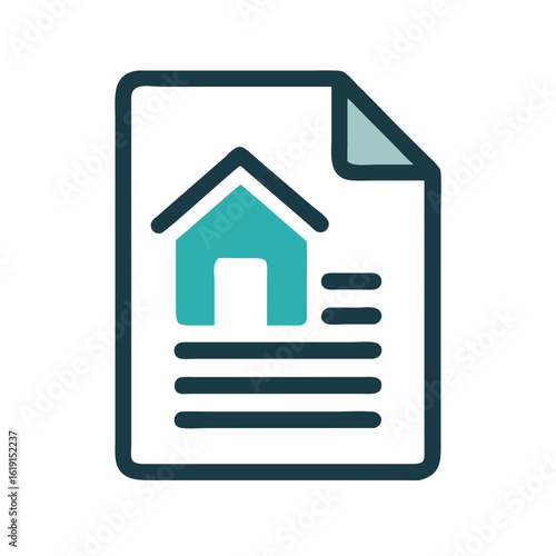 Real estate document icon illustration with clean lines and a house outline