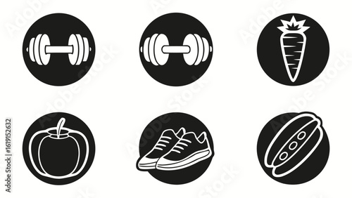 Collection of different styles of hand weights and dumbbells icons set for fitness and exercise