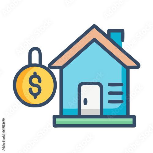 House and Money Symbol Representing Mortgage Loans or Investment in Real Estate