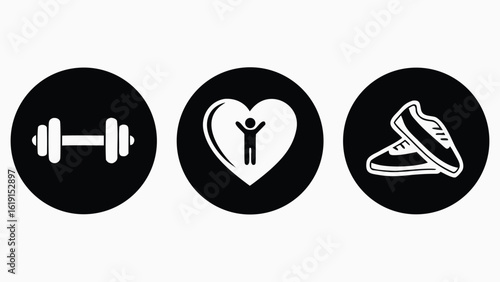 Collection of different styles of hand weights and dumbbells icons set for fitness and exercise