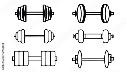 Collection of different styles of hand weights and dumbbells icons set for fitness and exercise