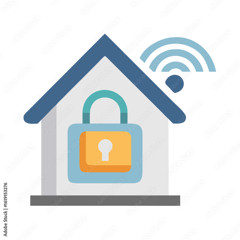 Obraz premium Smart Home Security Concept Illustration with House, Lock, and WiFi Signal