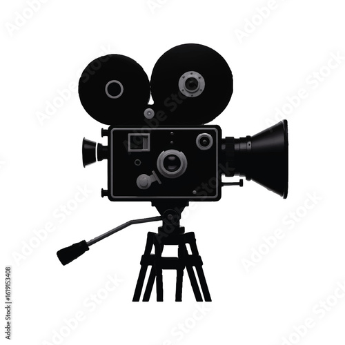 Vintage movie camera isolated on white background, a classic film equipment with retro design, evoking the golden age of cinema and filmmaking