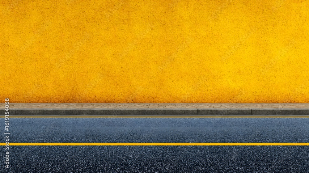 Fototapeta premium Empty street scene with a yellow wall.