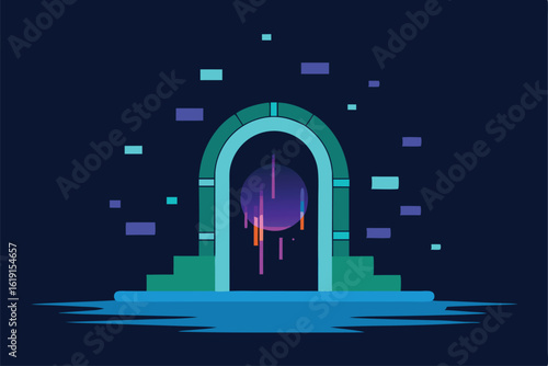 magic portal mixed with digital data glitch effect.eps