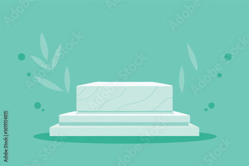 marble podium on a soft mint green background with.eps