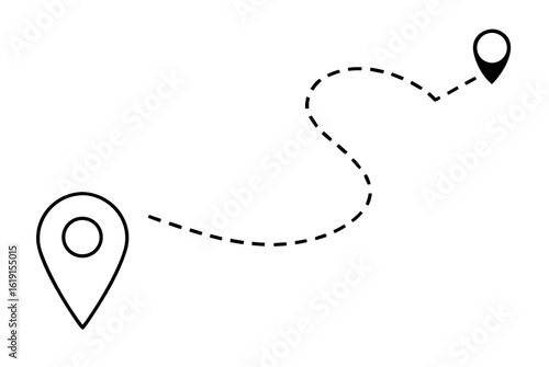 A black arrow map pointer symbol on a heart-shaped button design