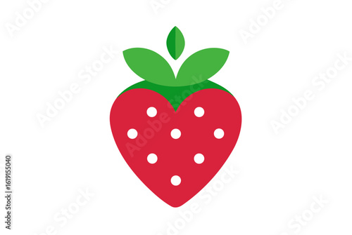 Red ripe strawberry fruit with green leaf isolated on white background