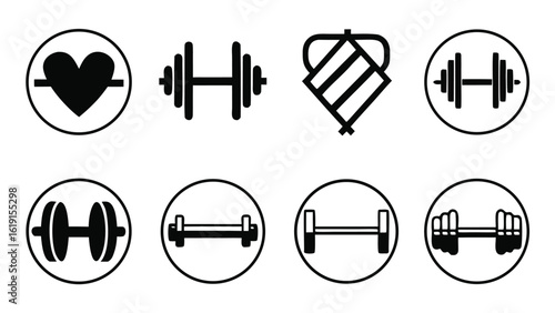Collection of different styles of hand weights and dumbbells icons set for fitness and exercise