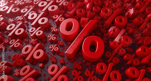 Abstract 3D Render of Red Percentage Symbols