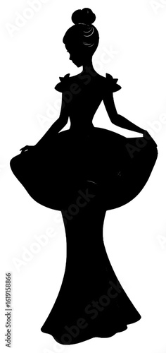 Silhouette of a Woman in Traditional Dress with Updo Hair