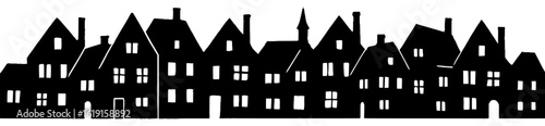 Silhouette of a Village with Multiple Houses and Buildings