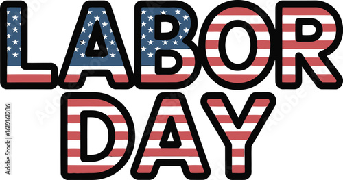 Labor Day Text with American Flag Fill typography letters