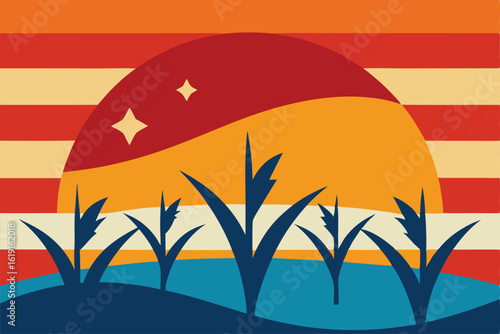 sunset over american cornfield with patriotic feel (1).eps