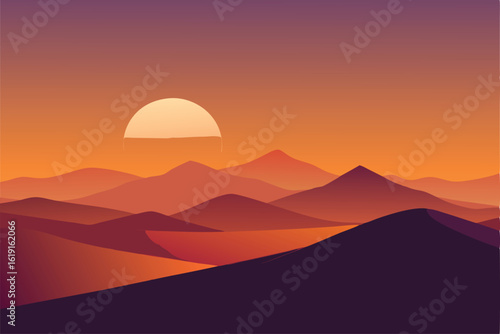 sunset over desert with dramatic orange sky  .eps