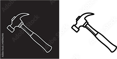 Hammer Icon Set Black and White Outlines for Construction and DIY Projects