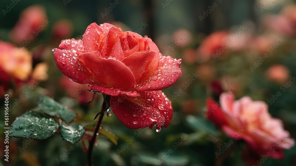 Obraz premium Dew-Kissed Rose: A Symphony of Color and Serenity