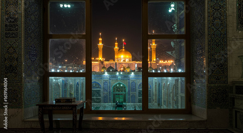 Imam Ali Shrine at Night Through Window, Najaf, Iraq, Golden Dome, Islamic Architecture