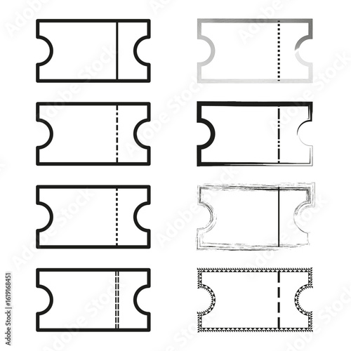 Ticket stub elements. Coupon tear marks. Perforated Vector paper. Event admission illustration.