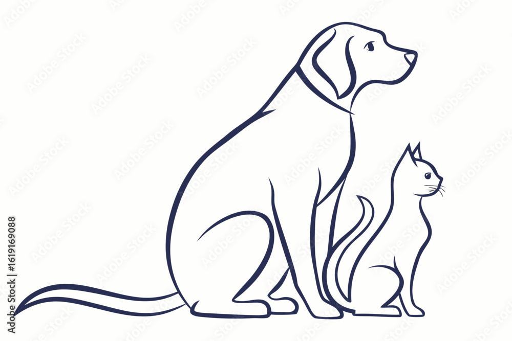 Obraz premium Stylized Line Art of a Dog and Cat.